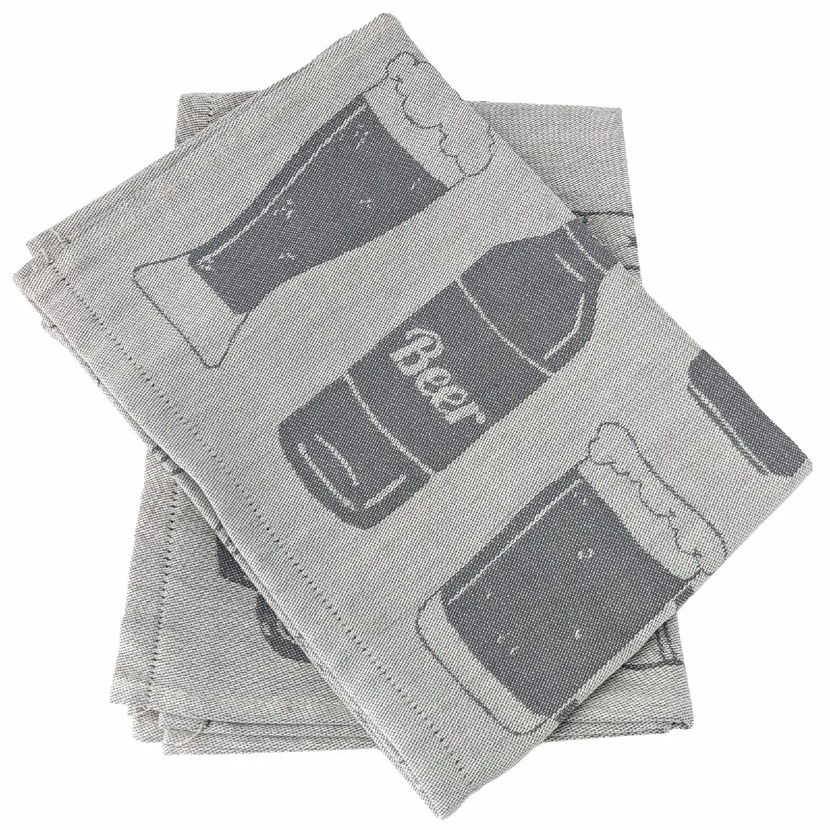 Lot De 2 Torchons De Cuisine Pur Coton 50x70 Cm Beer Motif De Bières Gris