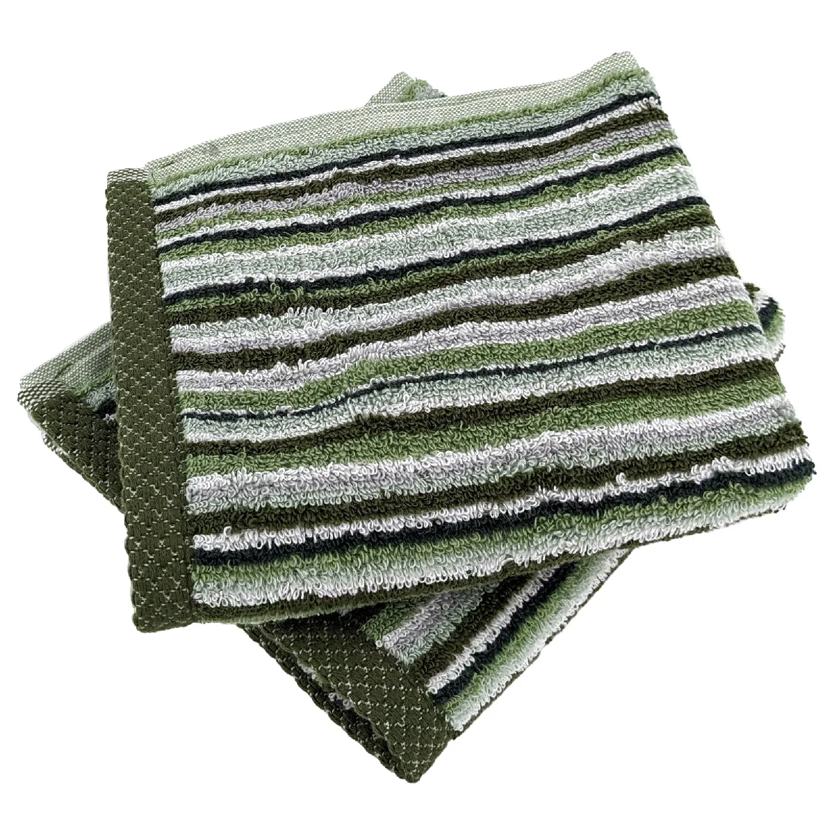Lot De 2 Serviettes Invité Coton 500g/m2 Pure Stripes Ii Vert