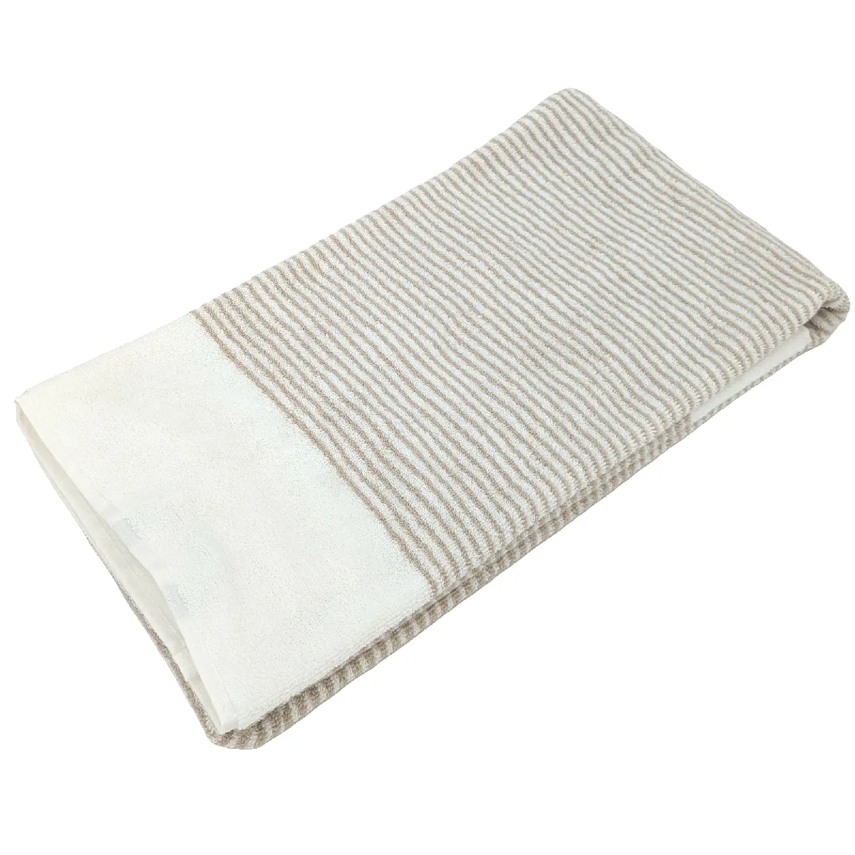 Drap De Douche 70x140 Cm Pur Coton Collection Horizon Rayures Beige