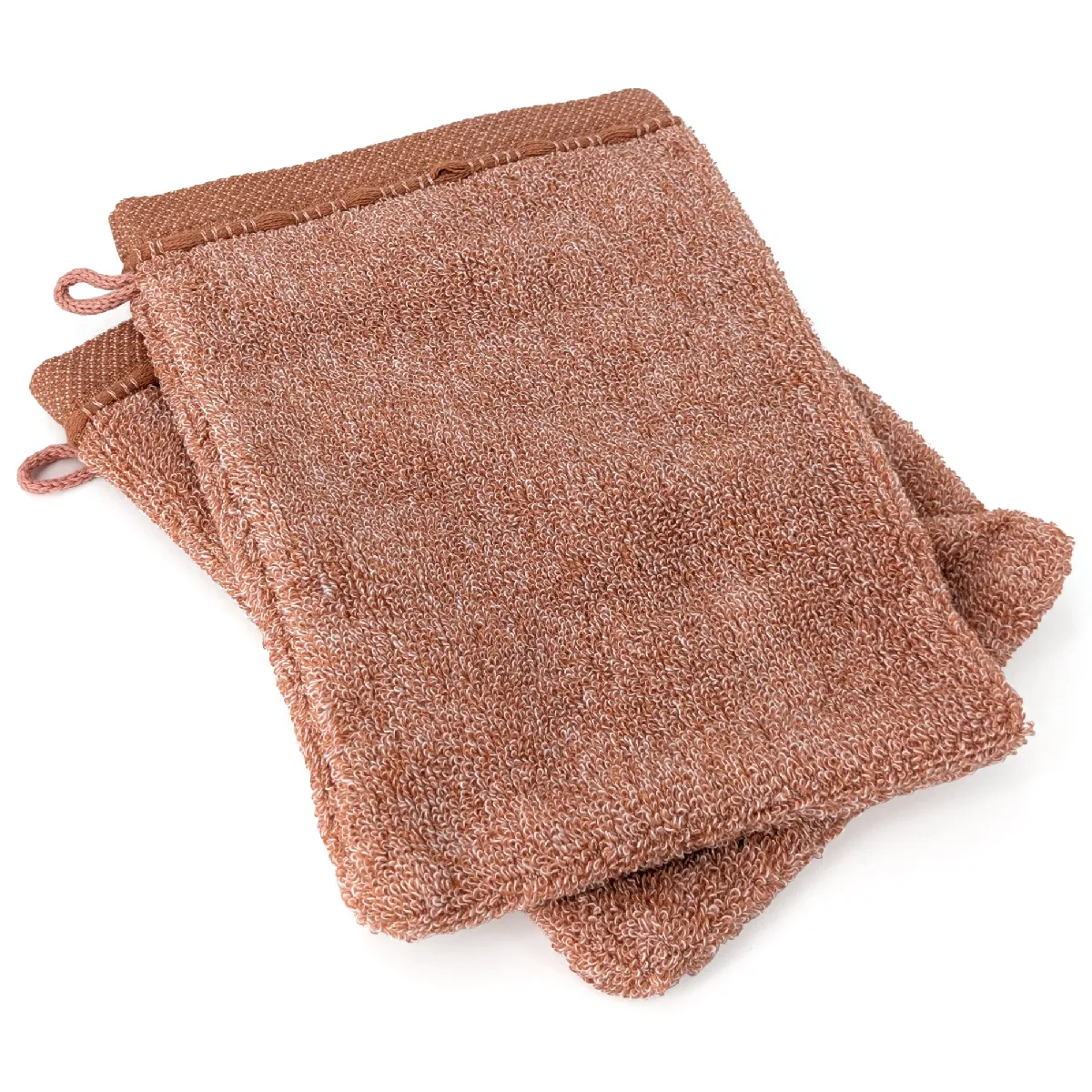 Lot De 2 Gants De Toilette Coton 16x21cm Vivid Marron Terre Cuite