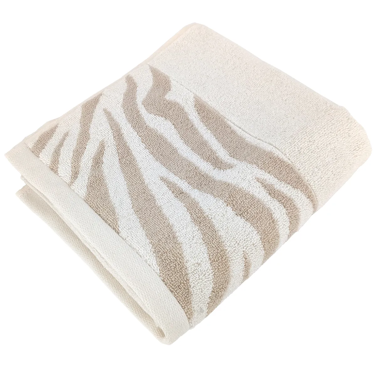 Serviette De Toilette 50x100 Cm Zebra Soft Coton Uni Bord Zèbre Beige