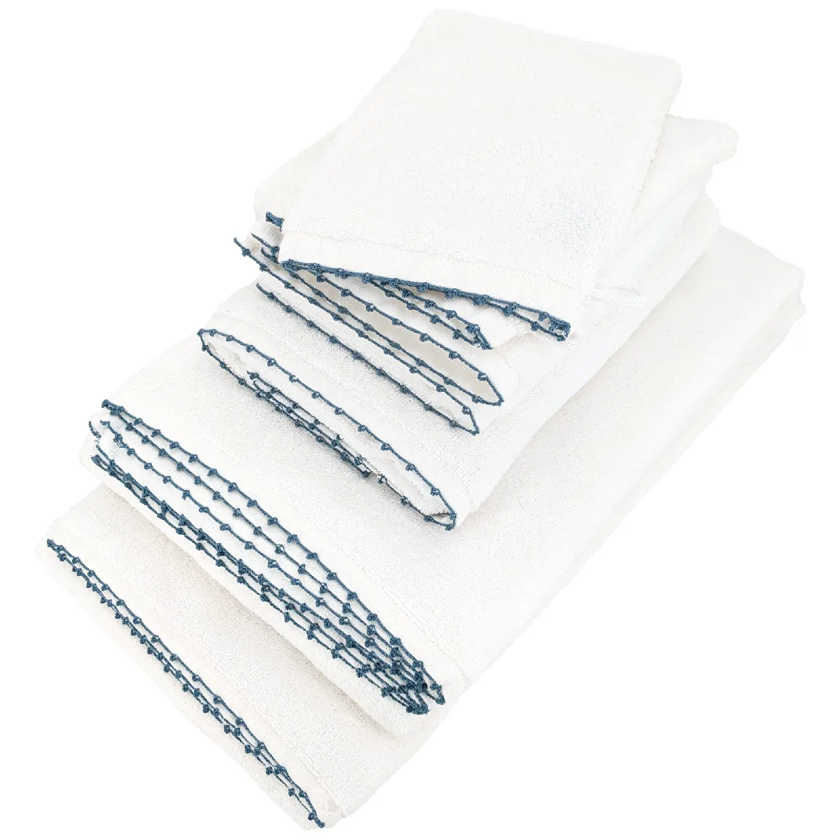 Parure De Bain 7 Pièces Collection Orla Pur Coton Avec Picueta Bleu