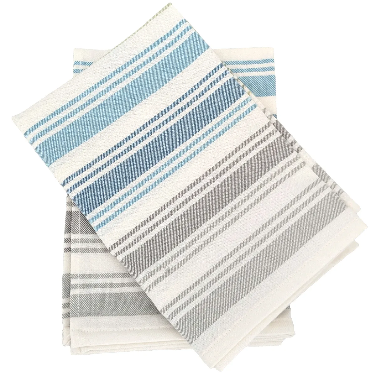 Lot De 2 Torchons De Cuisine Toile 50x70 Cm Collection Line Bleu/vert