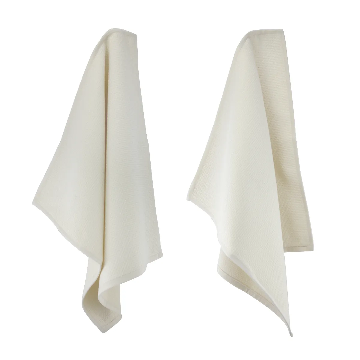 Lot De 2 Torchons De Cuisine 50x50 Cm Nid D'abeille Pure Kitchen Waffle Ivoire