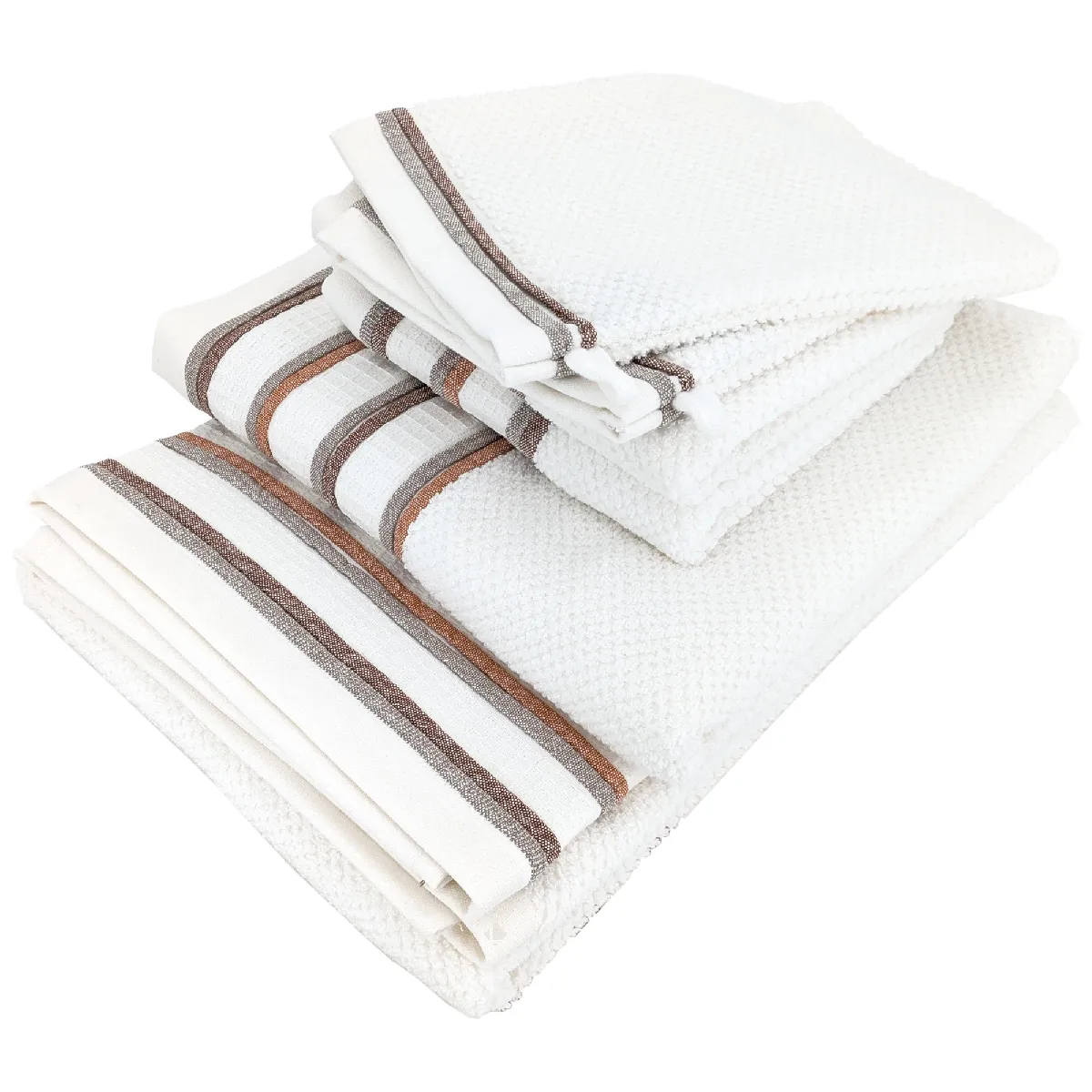 Parure De Bain 5 Pièces Coton Collection Serata Blanc Jaune