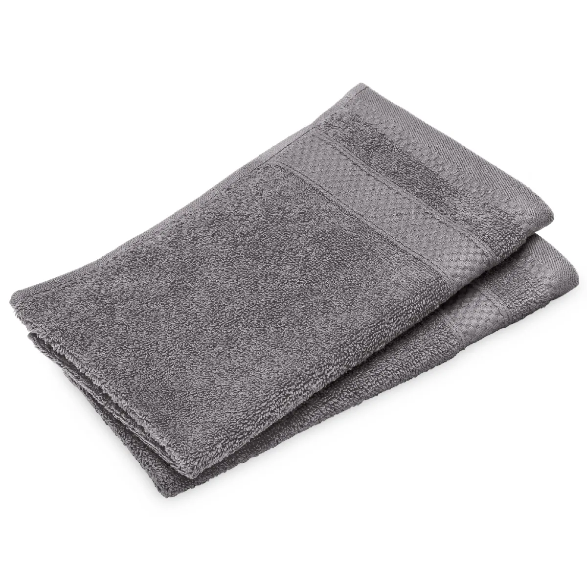 Lot De 2 Serviettes Invité Coton 550g/m2 30x50cm Naïa Gris Ardoise