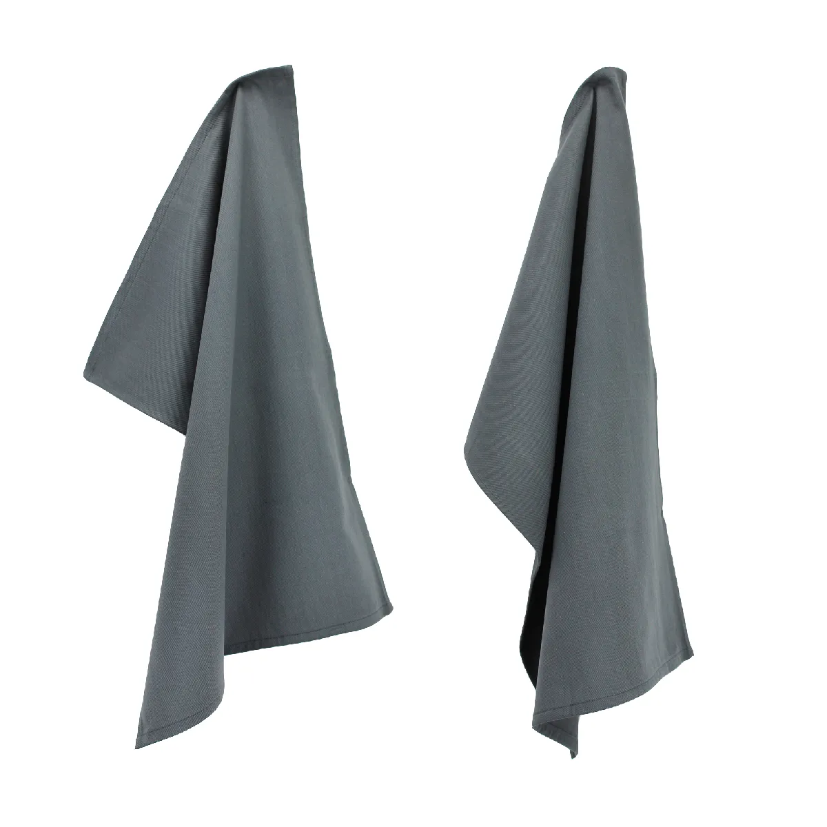 Lot De 2 Torchons De Cuisine 50x70 Cm Toile Pure Kitchen Tea Towel Gris