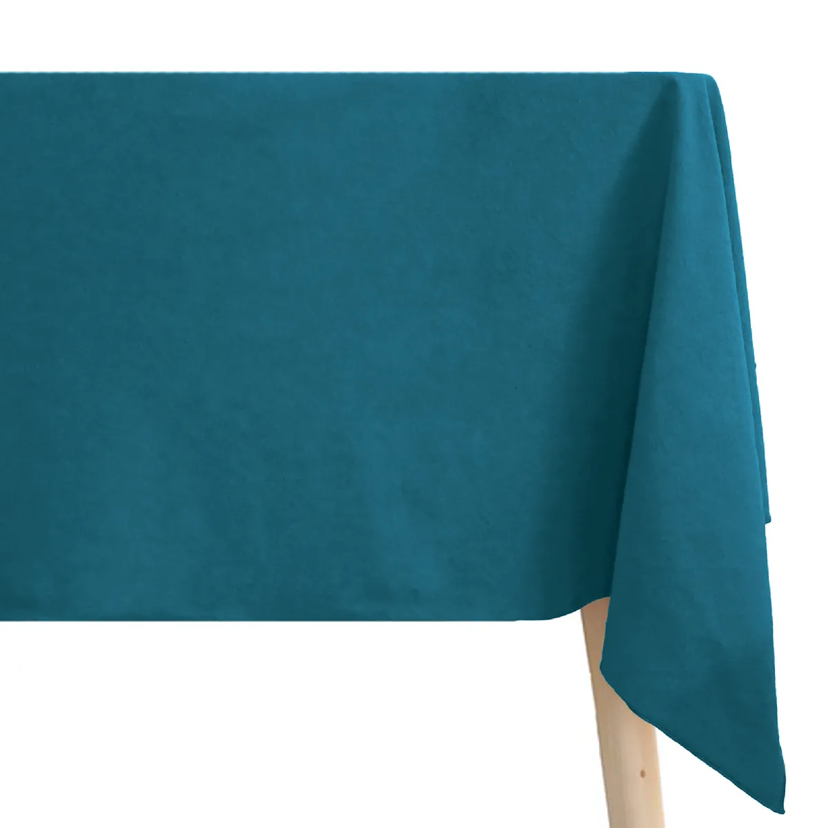 Nappe Rectangulaire Coton Lavé 160x300 Cm Hono Bleu Lagon Finition Point Bourdon