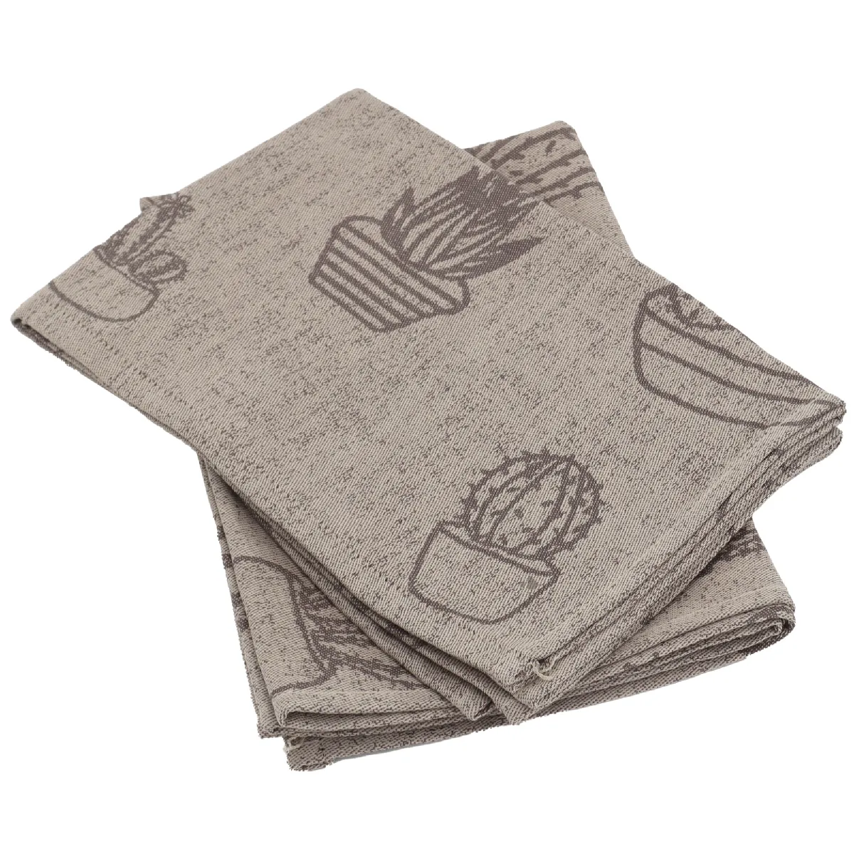 Lot De 2 Torchons De Cuisine Toile 50x70 Cm Coton Cactus Marron