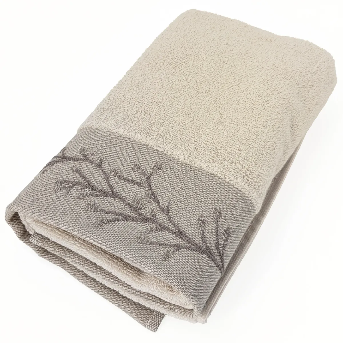 Serviette De Toilette Absorbante Coton 50x100cm Feuille Beige