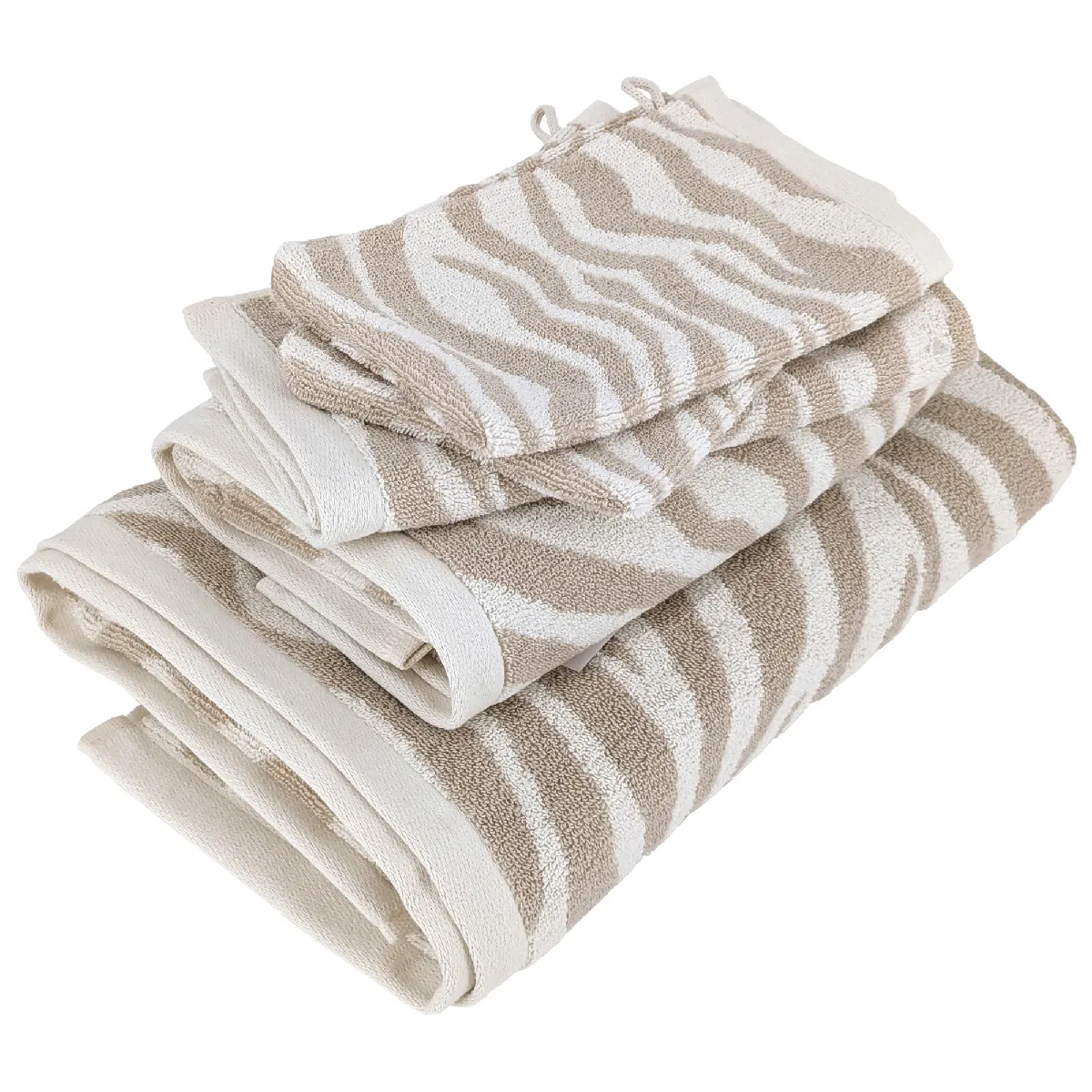 Parure De Bain 4 Pièces Zebra Soft Motif Zèbre Pur Coton Beige