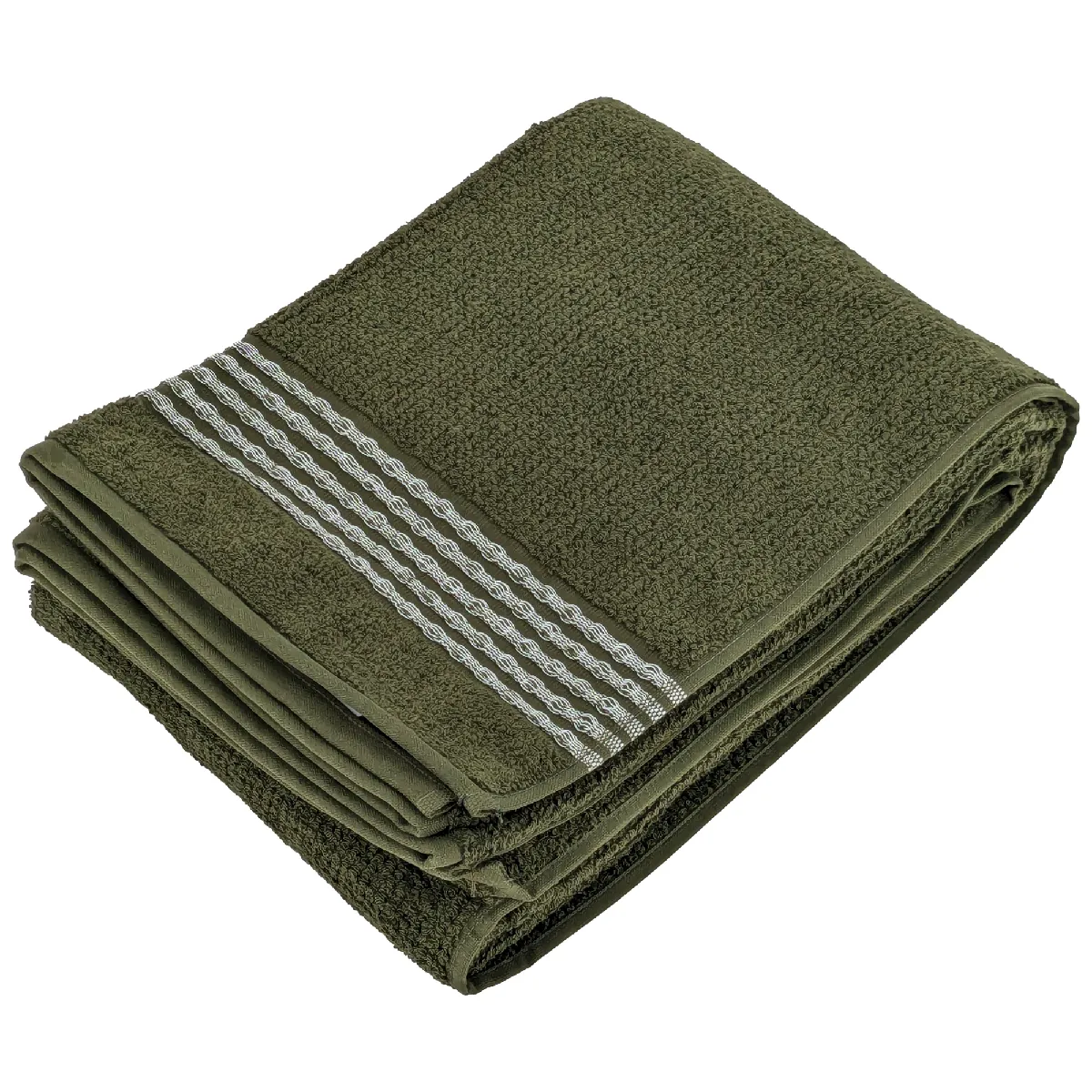Drap De Bain 100x150 Cm Pur Coton Intense À Bordures Blanches Couleur Vert Mousse