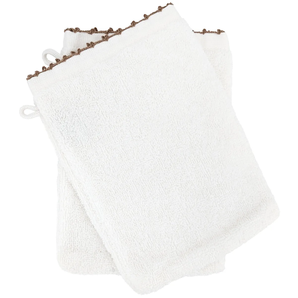 Lot De Deux Gants De Toilette 16x21 Cm Pur Coton Collection Orla Avec Picueta Beige