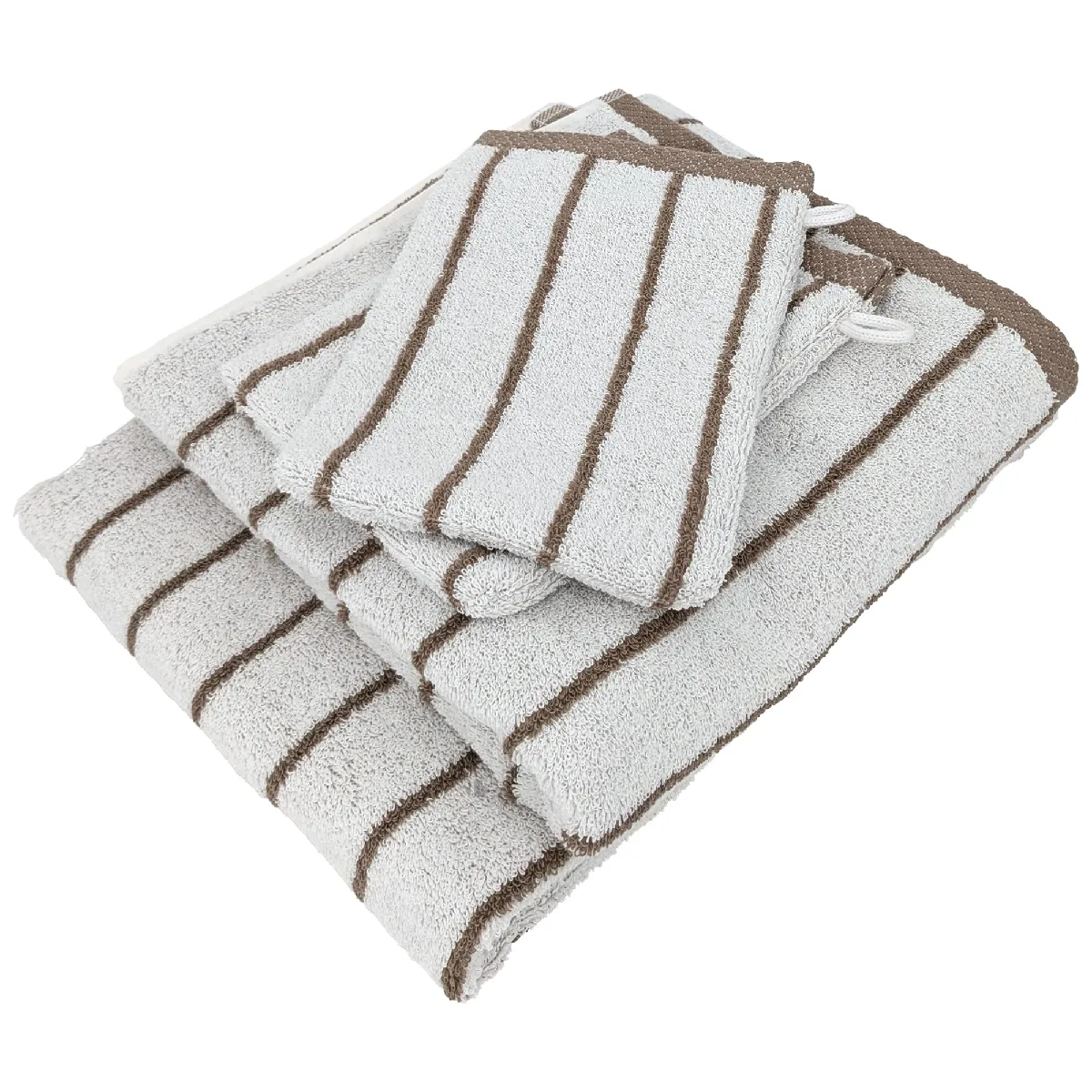 Parure De Bain 4 Pièces Collection Pure Light Motif Rayures Pur Coton Marron