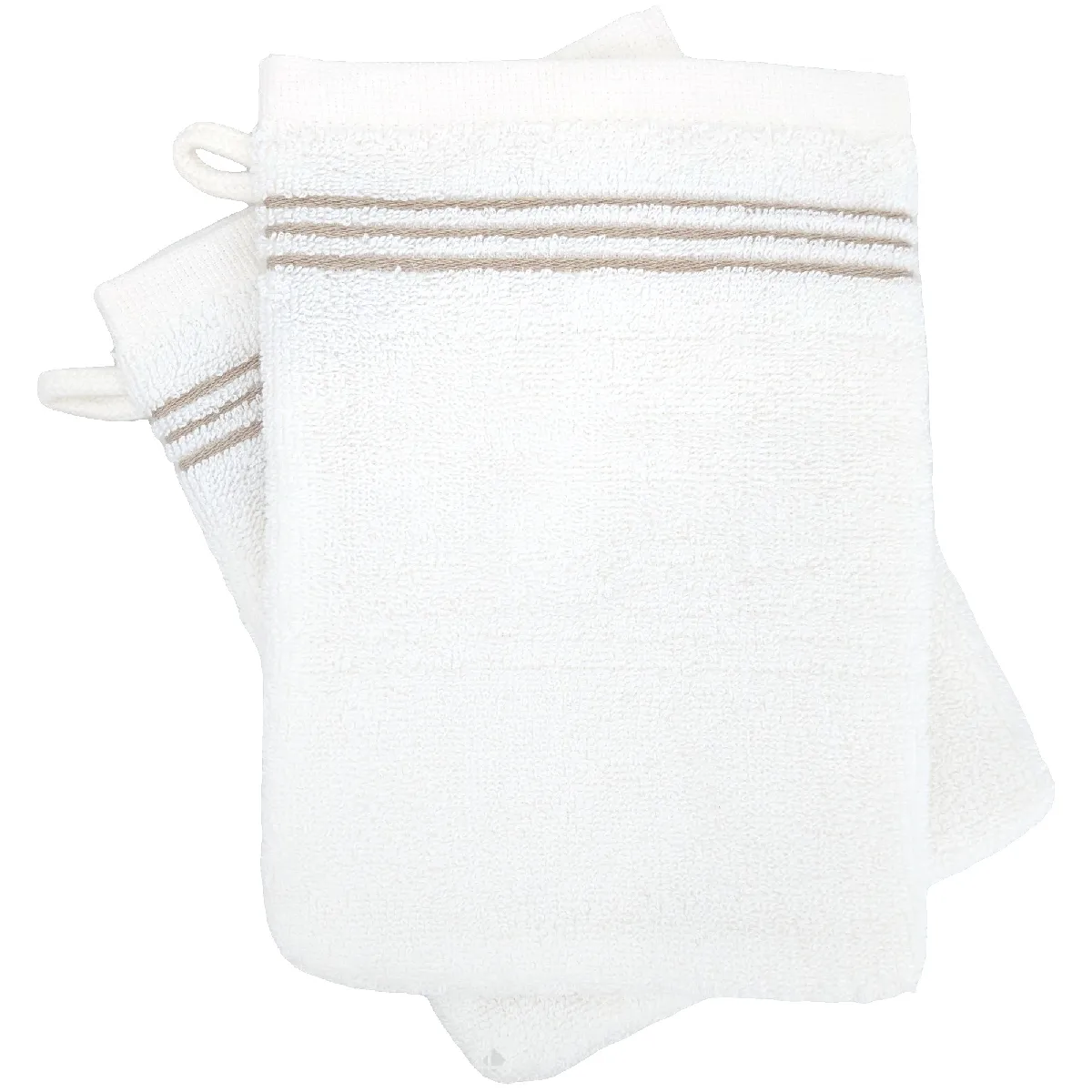 Lot De Deux Gants De Toilette 16x21 Cm Pur Coton Collection Horizon Rayures Beige