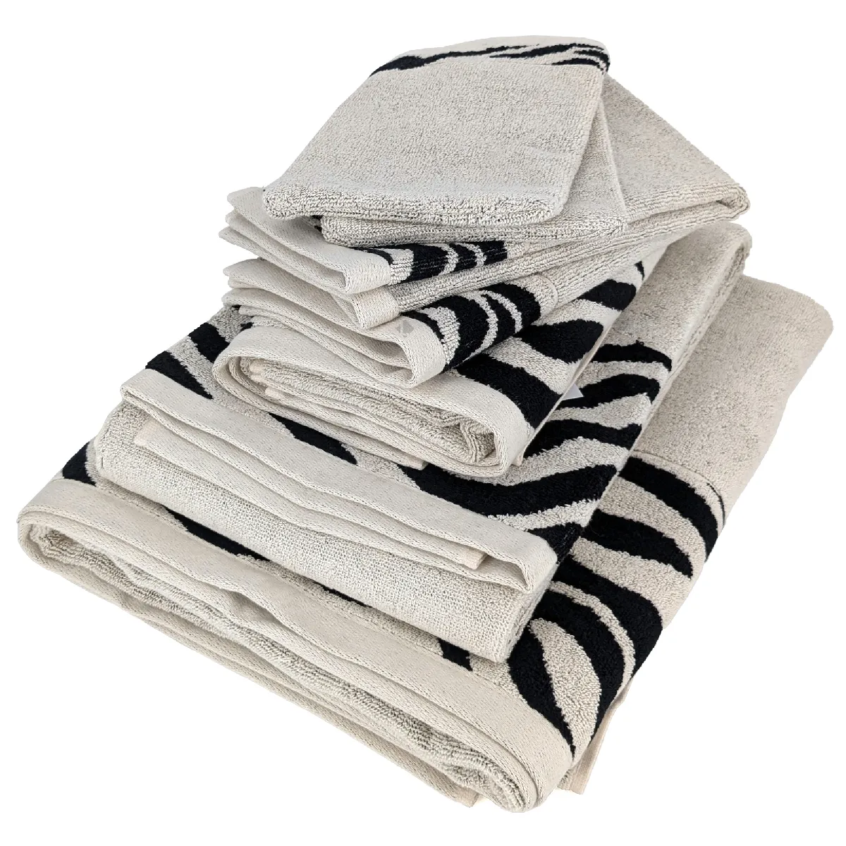 Parure De Bain Absorbante Coton Zebra Bordure Beige 7 Pièces