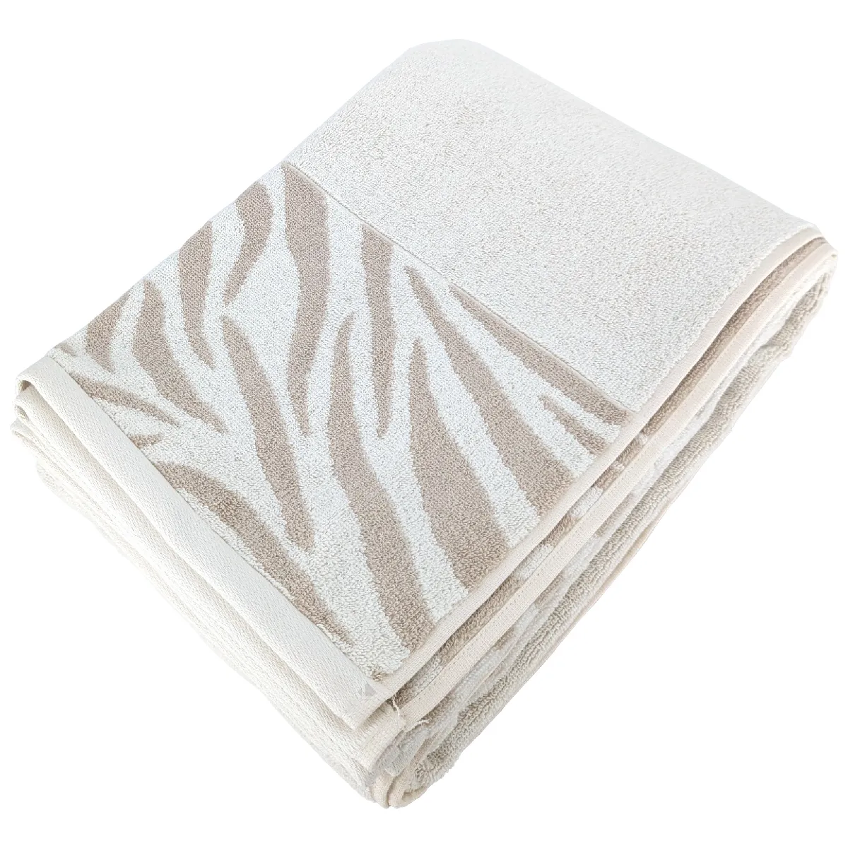 Drap De Bain 100x150 Cm Zebra Soft Coton Uni Bord Zèbre Beige