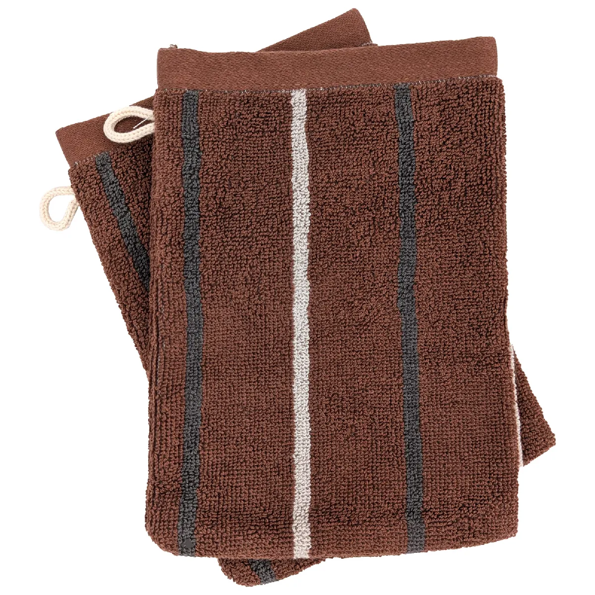 Lot De 2 Gants De Toilette 16x21 Cm Bold À Rayures Marron Terracotta