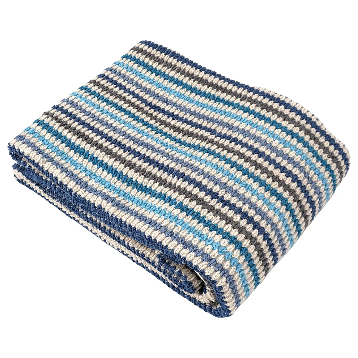 Serviette De Toilette À Rayures 50x100 Cm Pur Coton Collection Breeze Bleu