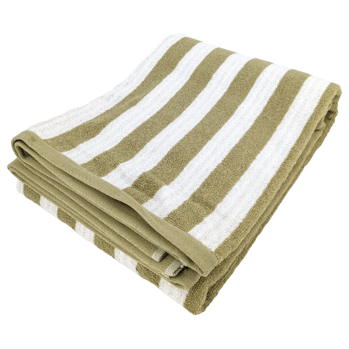 Drap De Bain 100x150 Cm Coton Collection Efficience Stripes Vert Olive