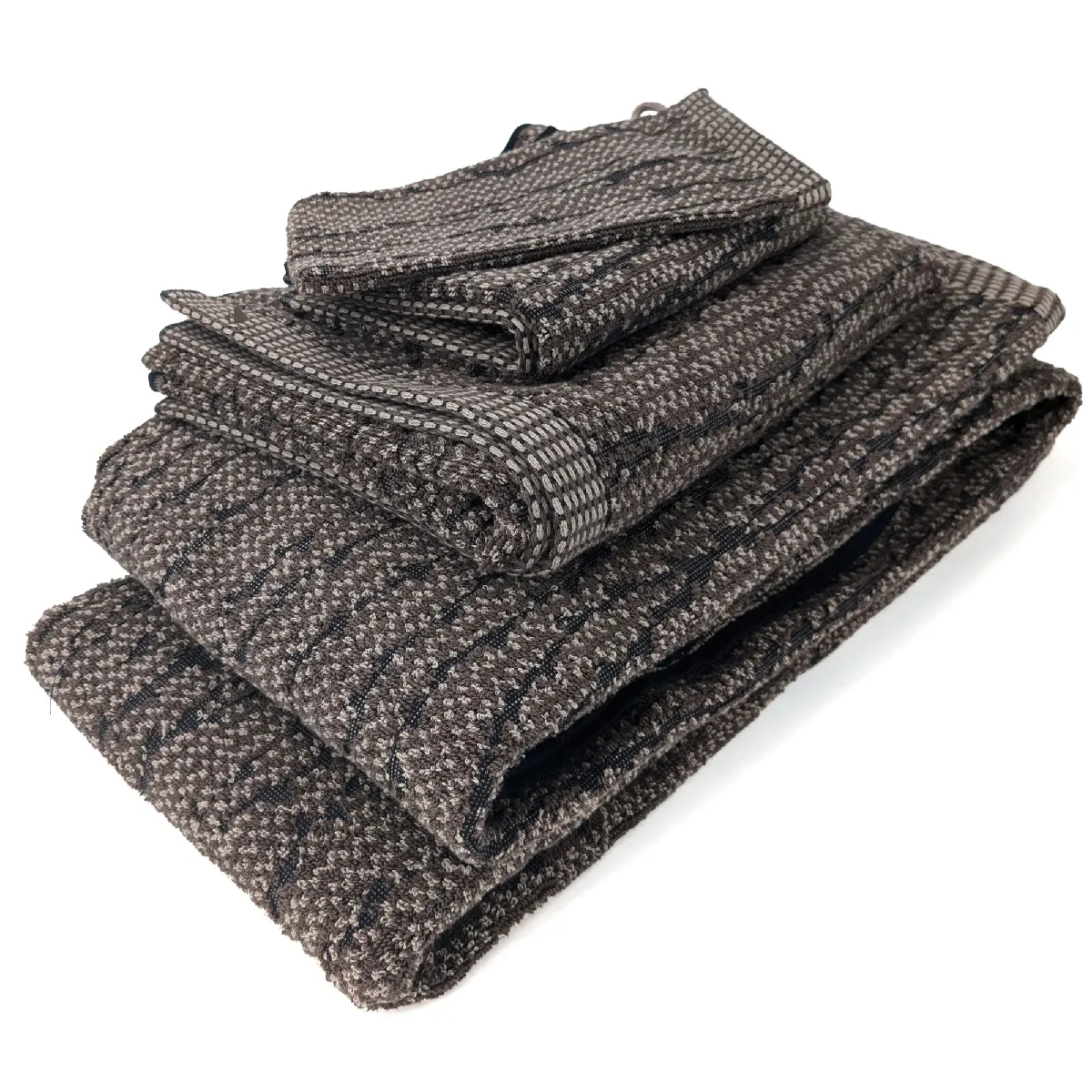 Parure De Bain 7 Pièces Osaka Motif Feuillage Pur Coton Marron