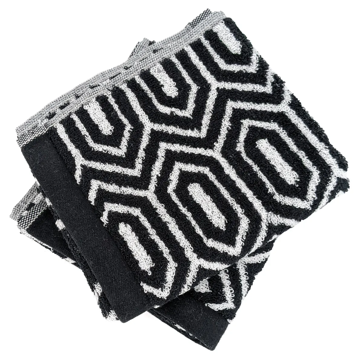 Lot De 2 Serviettes Invité 33x50 Cm Symetrie Coton Noir Alvéoles