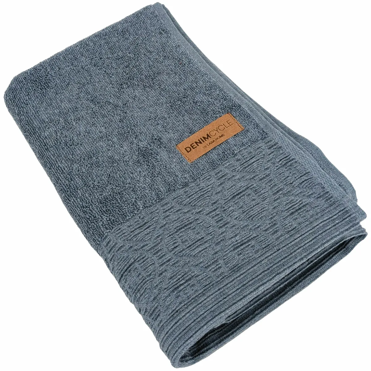 Serviette De Toilette Pur Coton 50x100cm Denim À Bordure Géométrique Bleu