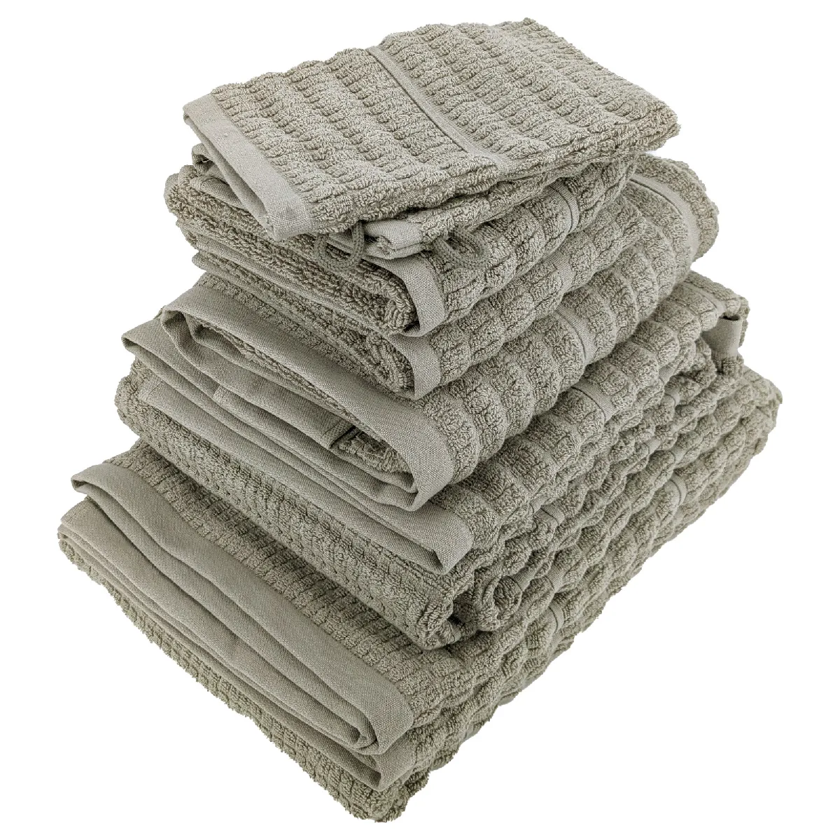 Parure De Bain En Fils Retors Pur Coton Collection Swell 7 Pièces Vert