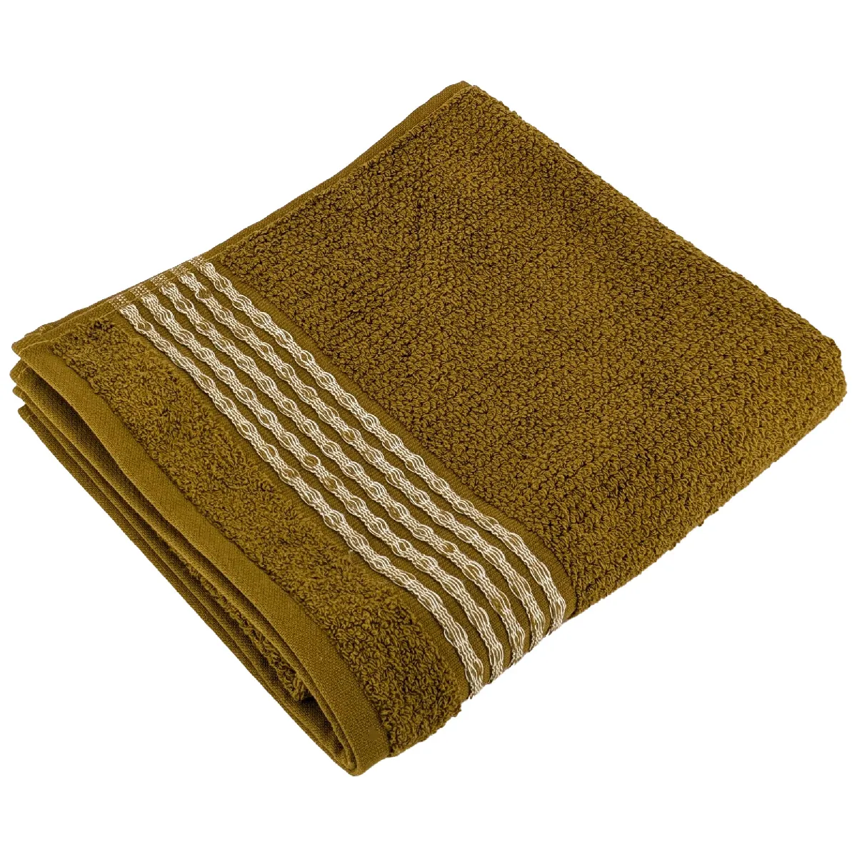 Serviette De Toilette 50x100 Cm Pur Coton Intense À Bordures Blanches Ocre