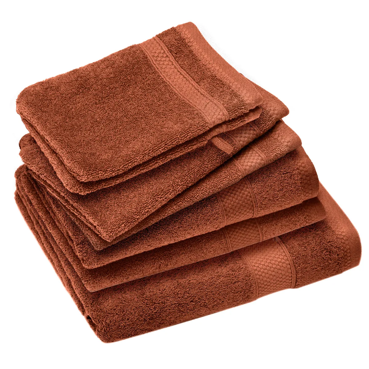 Parure De Bain Coton 550g/m2 Naïa Par Lot De 7 Orange Argile