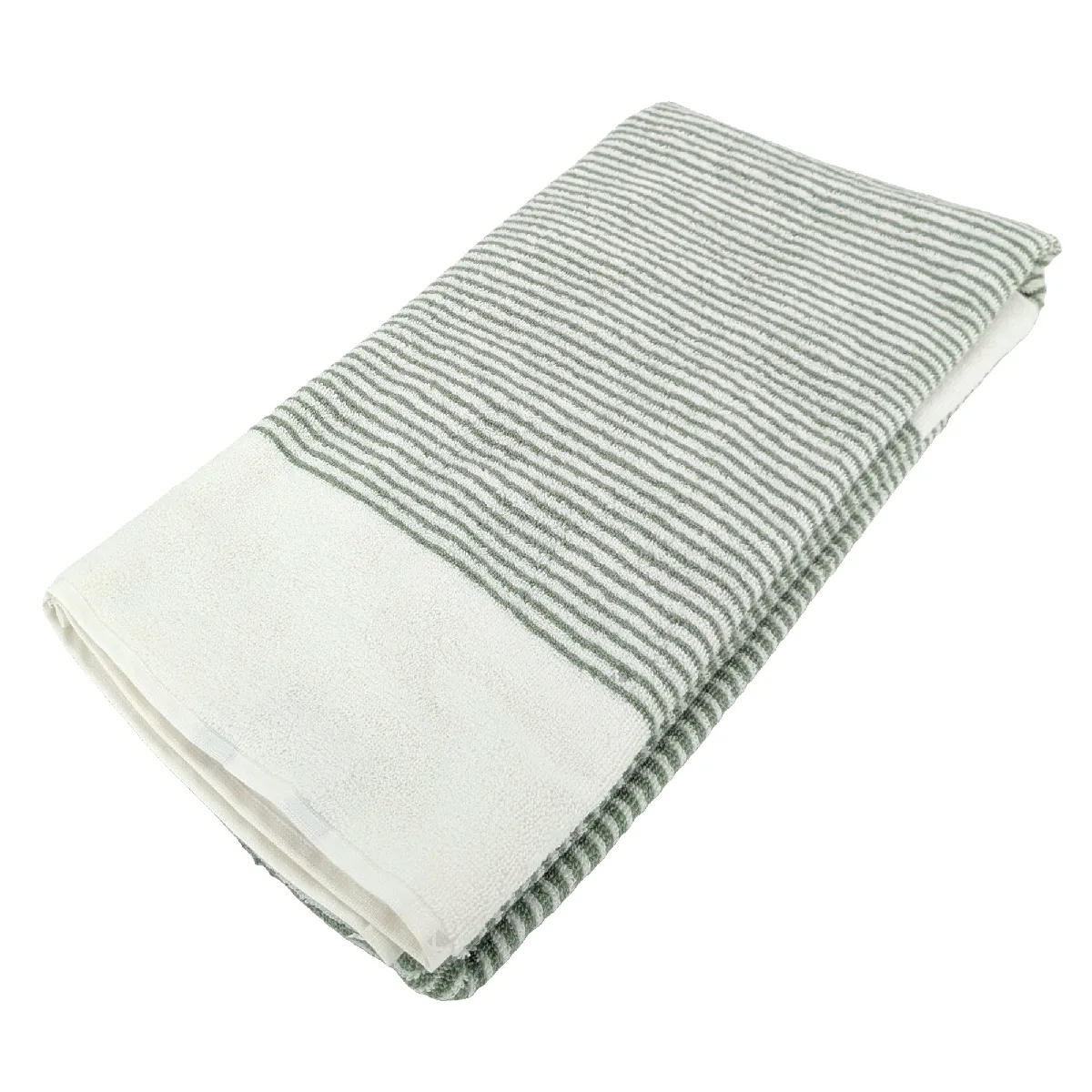 Drap De Douche 70x140 Cm Pur Coton Collection Horizon Rayures Vert
