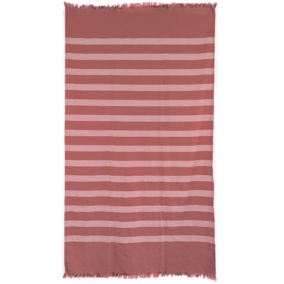 Drap De Plage À Franges 100x180 Cm Pur Coton Collection Catane Rayures Rouge