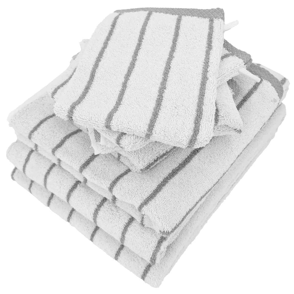Parure De Bain 7 Pièces Collection Pure Light Motif Rayures Pur Coton Gris