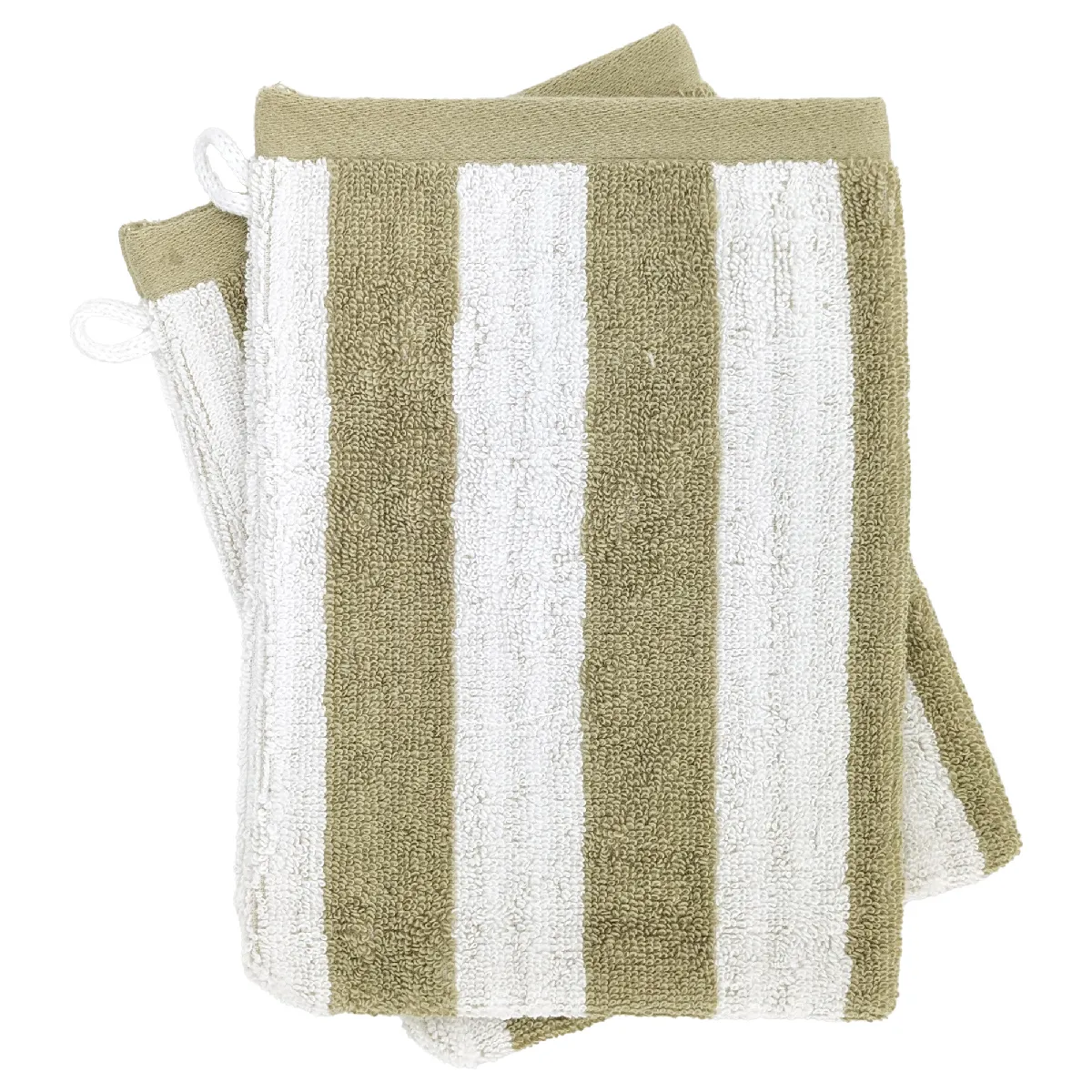Lot De 2 Gants De Toilette 16x21 Cm Efficience Stripes Vert Olive