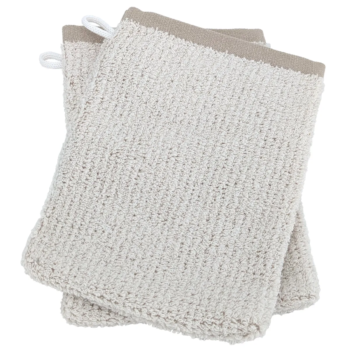 Lot De 2 Gants De Toilette 16x21 Cm Folium À Rayures Beige