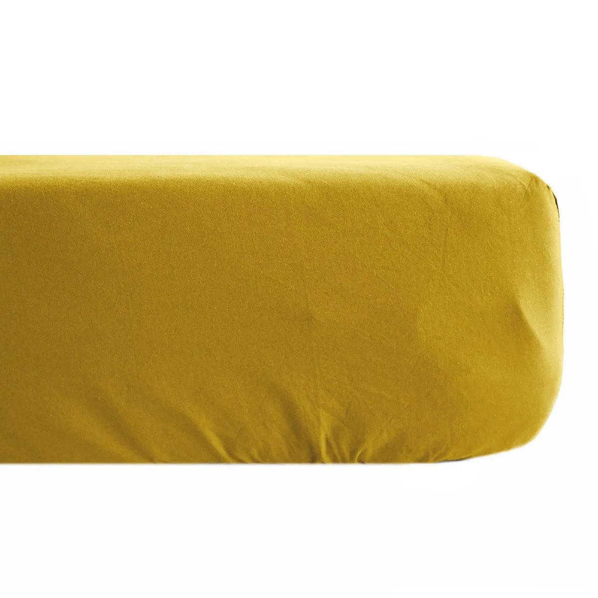 Drap Housse Uni 160x200 Cm Bonnet 35 Cm Percale De Coton Manoir Jaune Moutarde