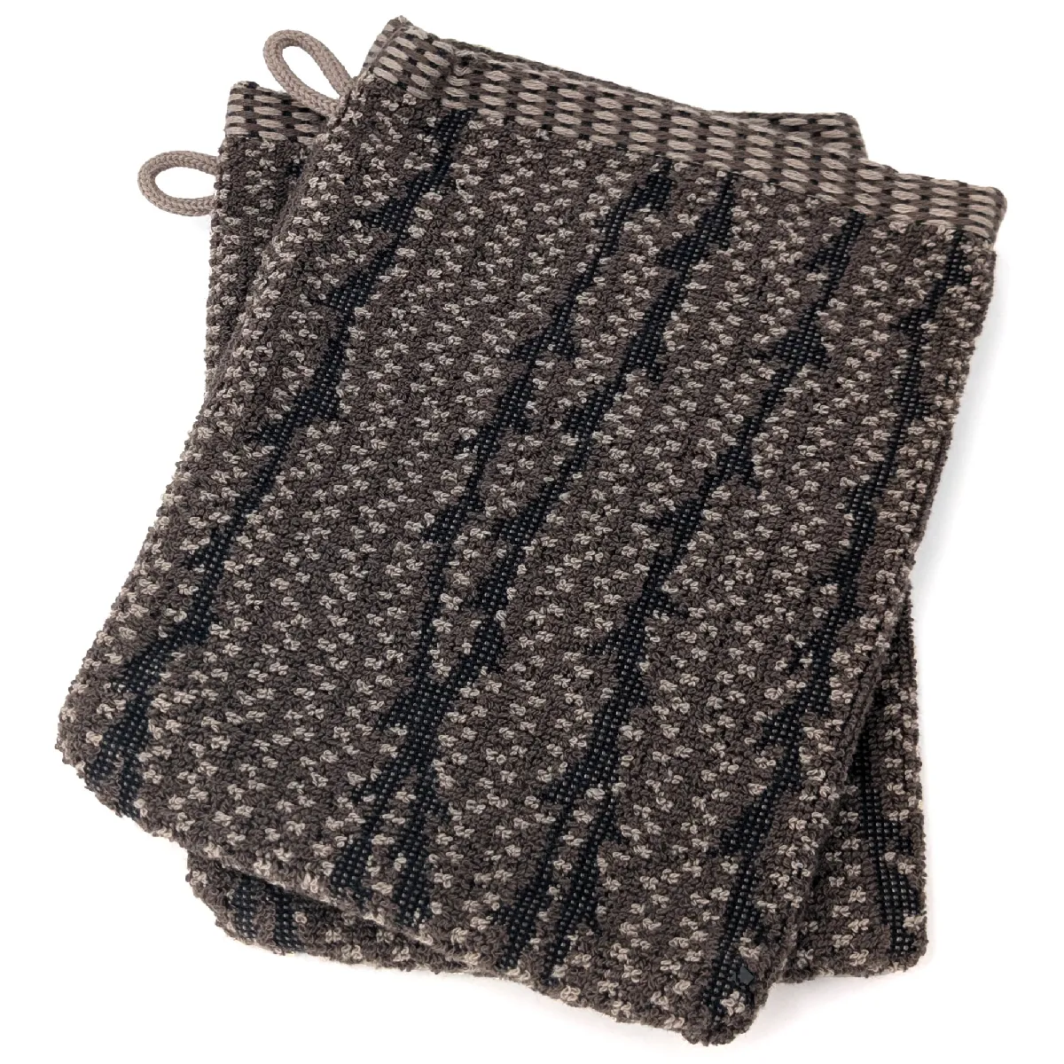 Lot De Deux Gants De Toilette 16x21 Cm Pur Coton Collection Osaka Feuillage Marron