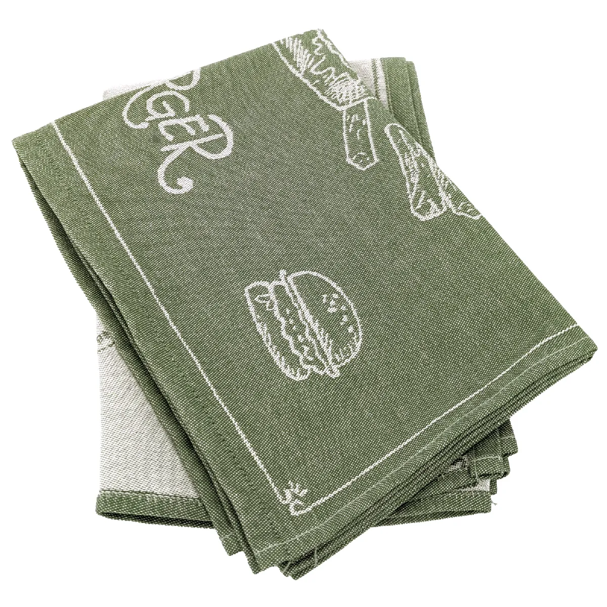 Lot De 2 Torchons De Cuisine Pur Coton 50x70 Cm Collection Burger Vert