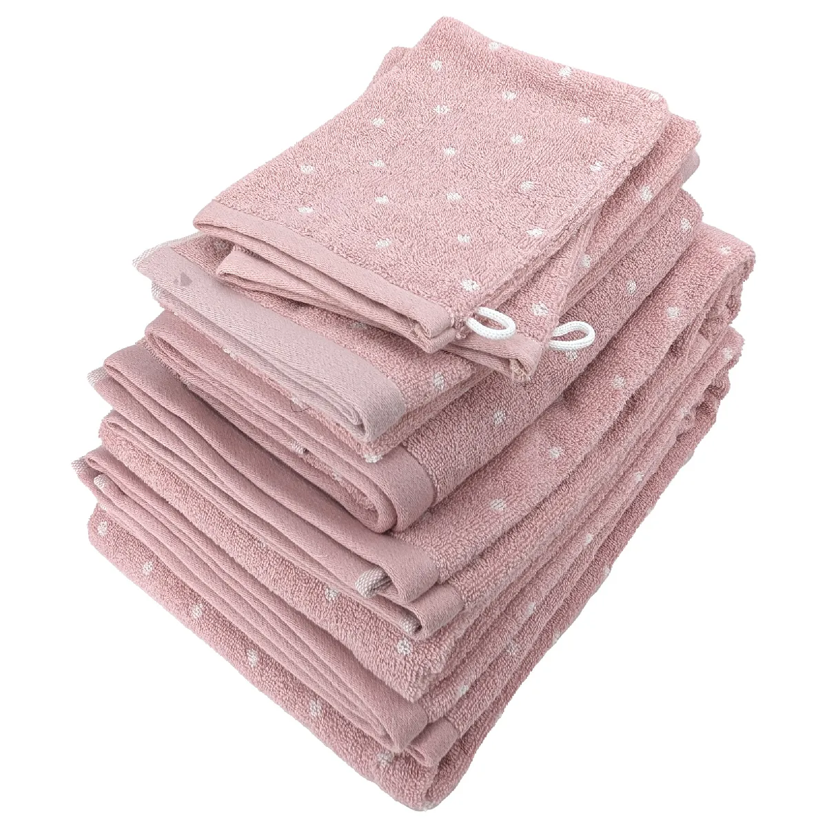 Parure De Bain 7 Pièces Collection Efficient Dots Rose Flamingo