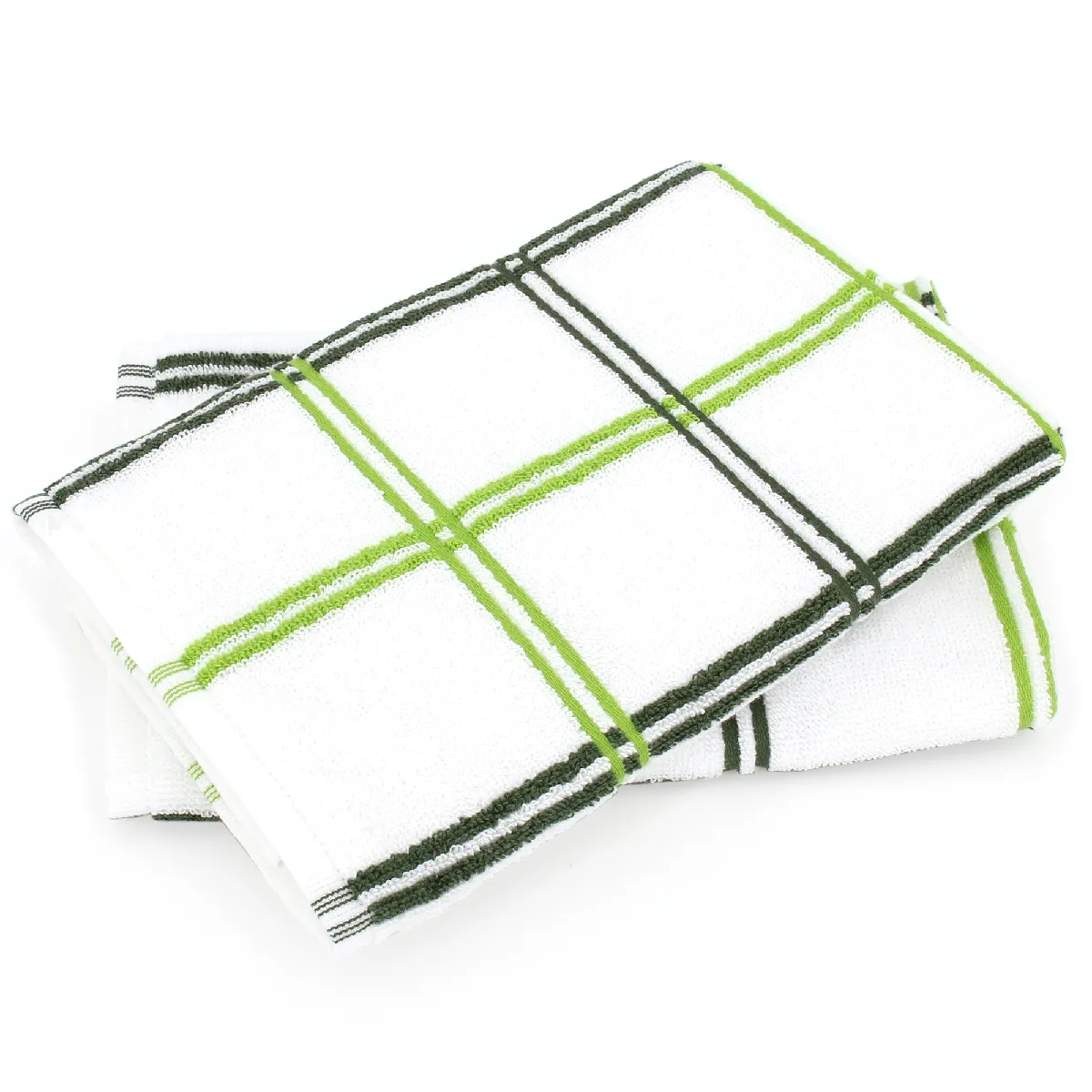 Lot De 2 Torchons De Cuisine Éponge 50x50 Cm Squares Vert