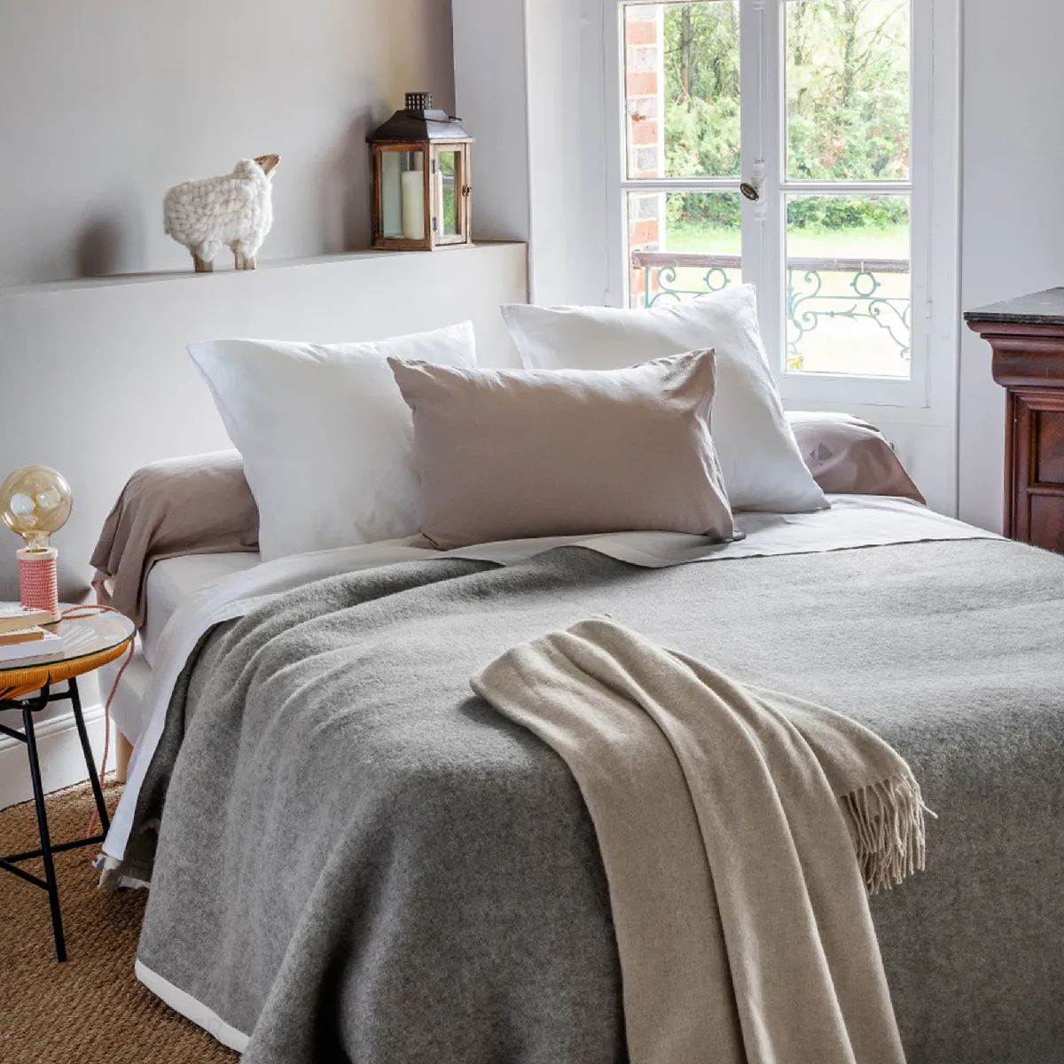 Couverture 100% Pur Laine Vierge 240x260 Cm Pastorale Blanchie