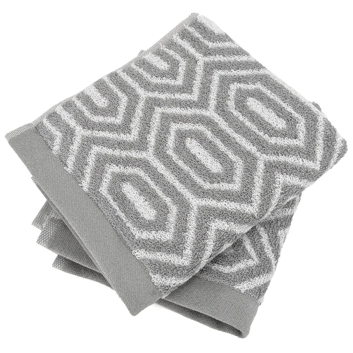 Lot De 2 Serviettes Invité 33x50 Cm Symetrie Coton Gris Alvéoles