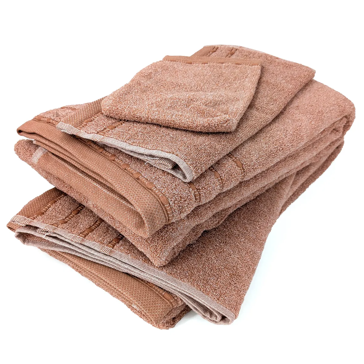 Parure De Bain Coton 500g/m² 5 Pièces Vivid Marron Terre-cuite