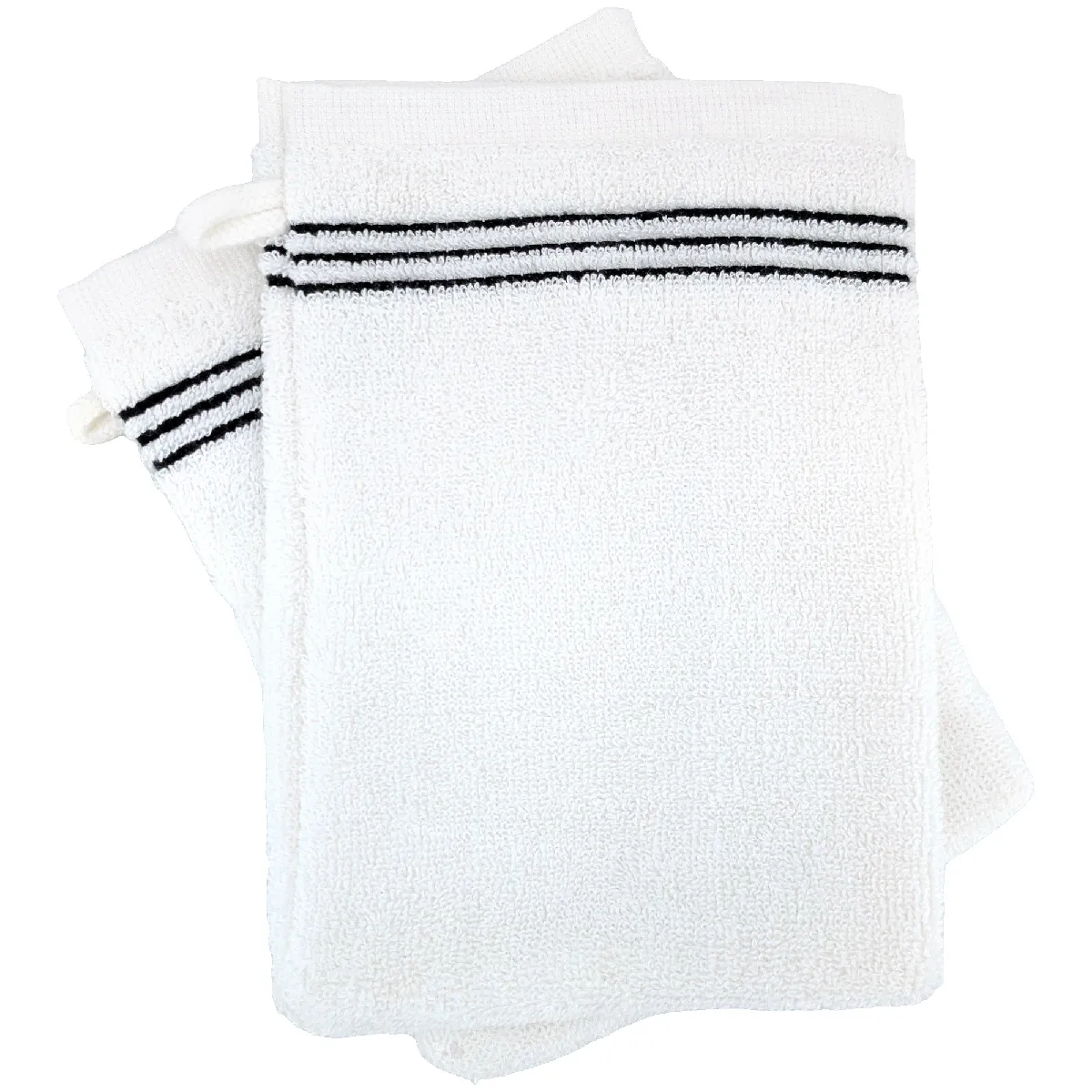 Lot De Deux Gants De Toilette 16x21 Cm Pur Coton Collection Horizon Rayures Noir