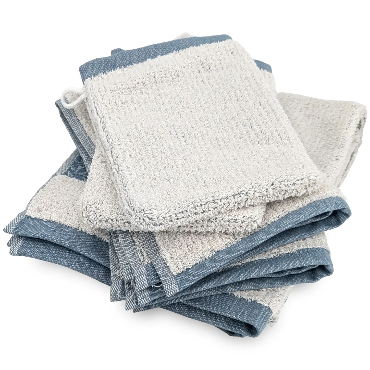 Parure De Bain 5 Pièces Folium En Coton 520 G/m² Bleu Cérulé