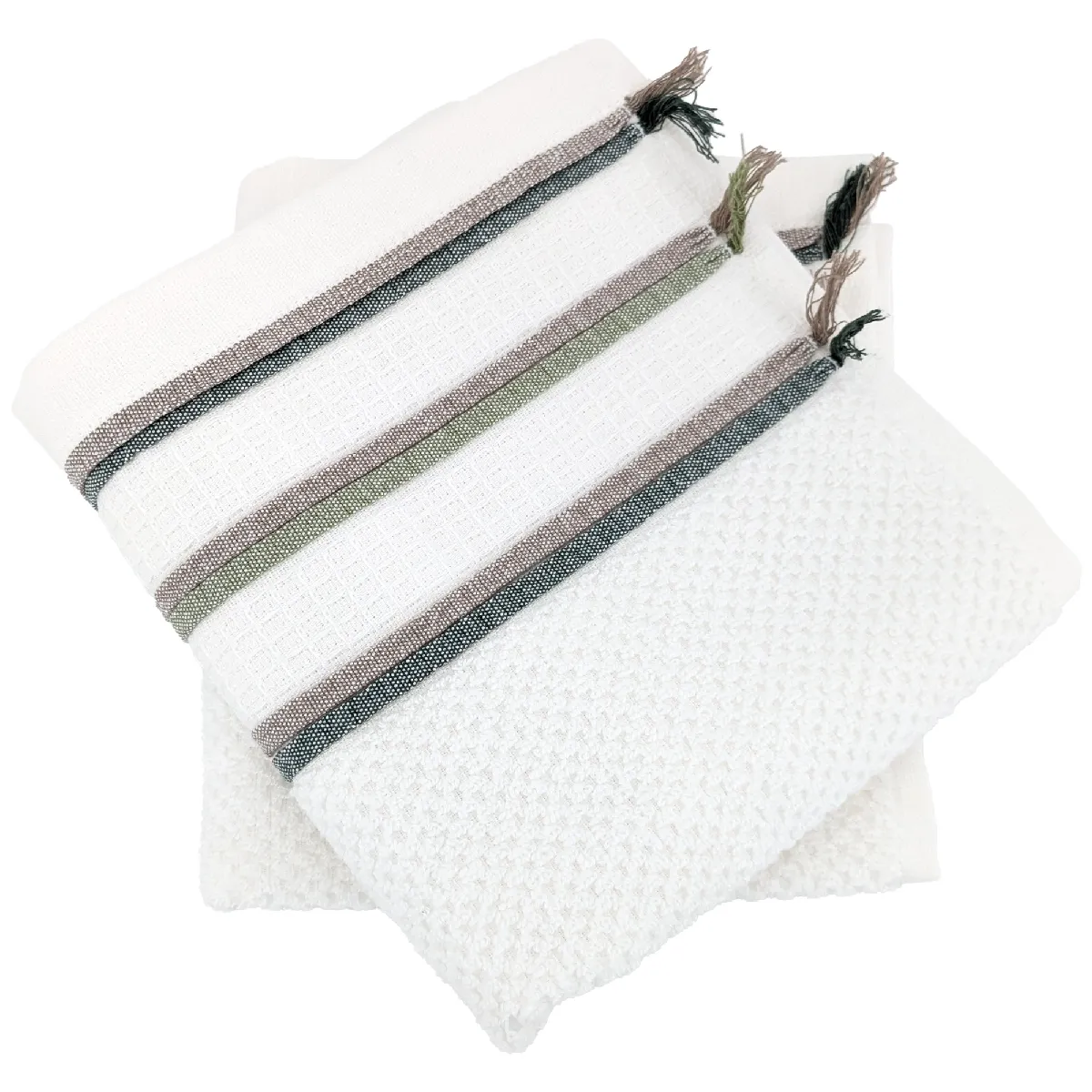 Lot De 2 Serviettes Invité 33x50 Cm Pur Coton Serata Blanc Vert