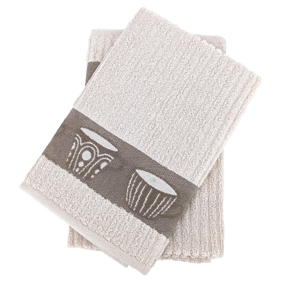 Lot De 2 Torchons De Cuisine Pur Coton 50x50 Cm Delicara Beige