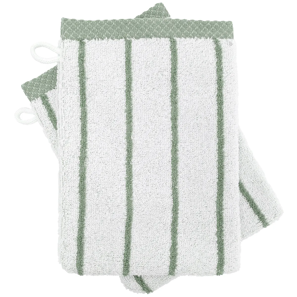 Lot De Deux Gants De Toilette 16x21 Cm Pur Coton Collection Pure Light Motif Rayures