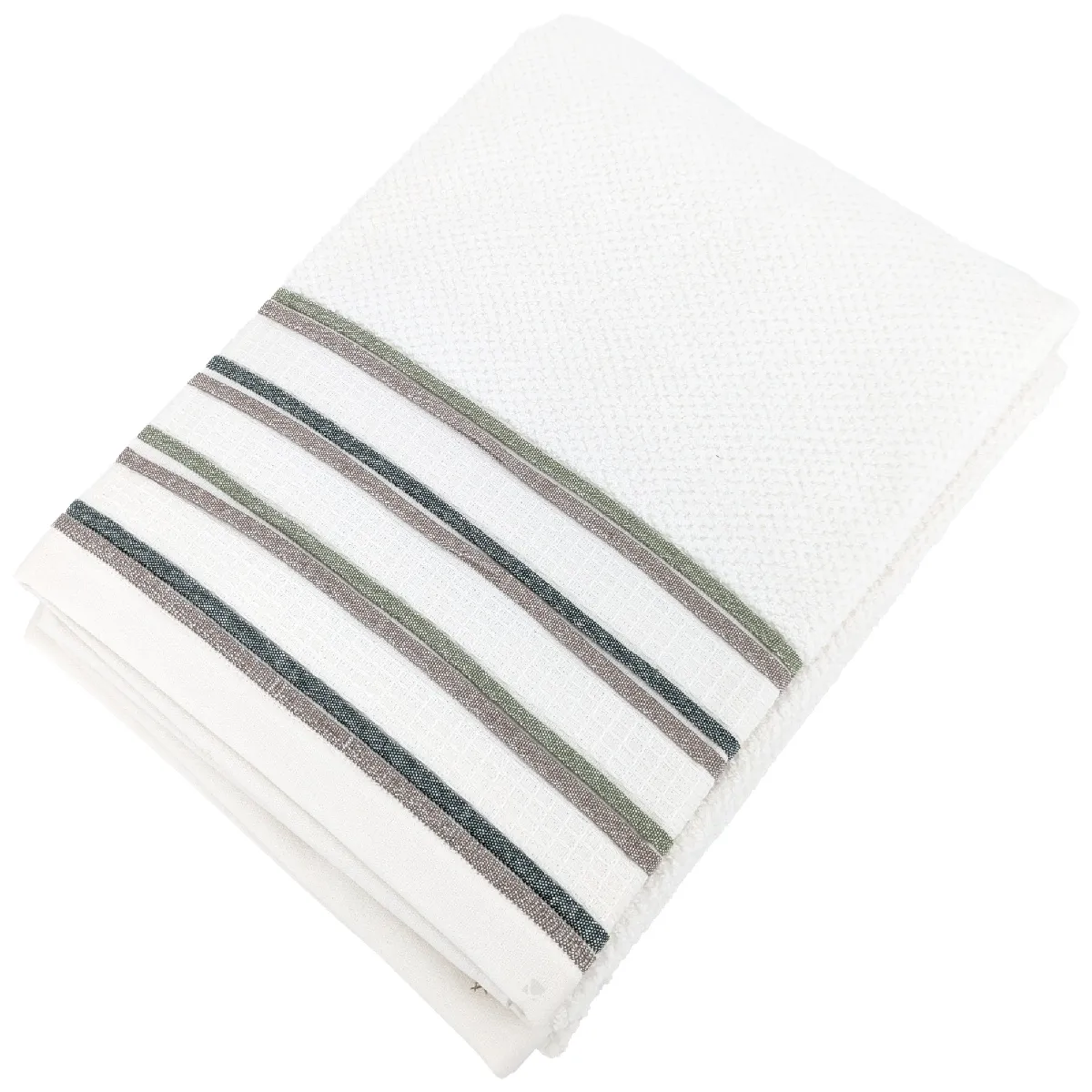 Drap De Douche 70x140 Cm Pur Coton Collection Serata Blanc Vert