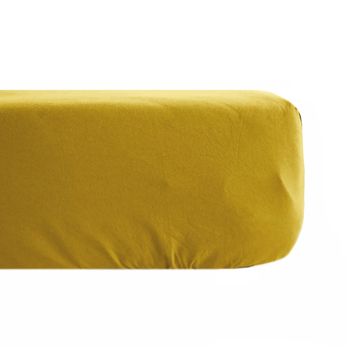 Drap Housse Uni 80x200 Cm Bonnet 35 Cm Percale De Coton Manoir Jaune Moutarde